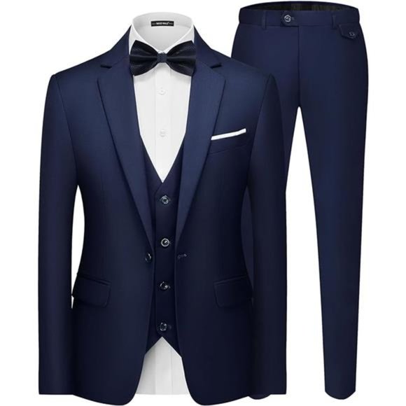 Men's 3 Pieces Suit Elegant Solid One Button Slim Fit Single Breasted Party - Picture 7 of 7